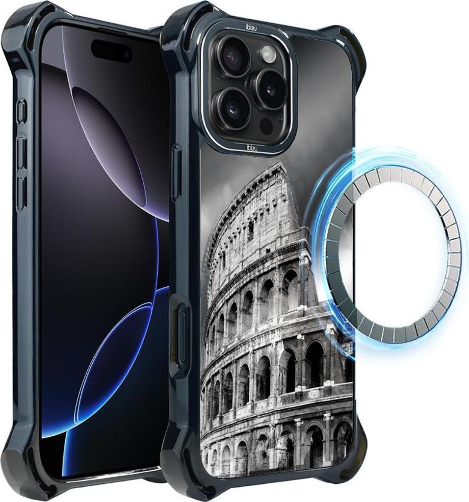 Schutzhülle für das iPhone 16 Pro, MagSafe-kompatibel, verstärkte Ecken, schwarz, Kolosseum