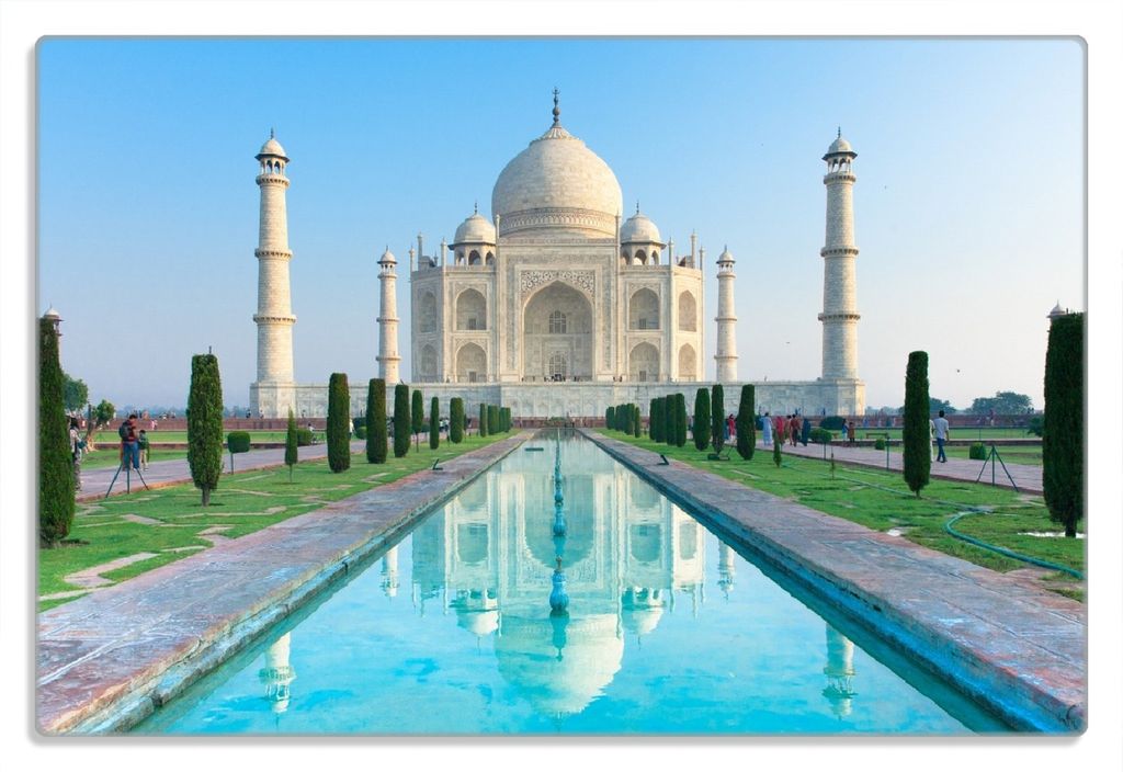 Wallario Frühstücksbrettchen aus Glas 20 x 30 cm mit rutschfesten Füßen, Motiv Taj Mahal - Mausoleum in Indien