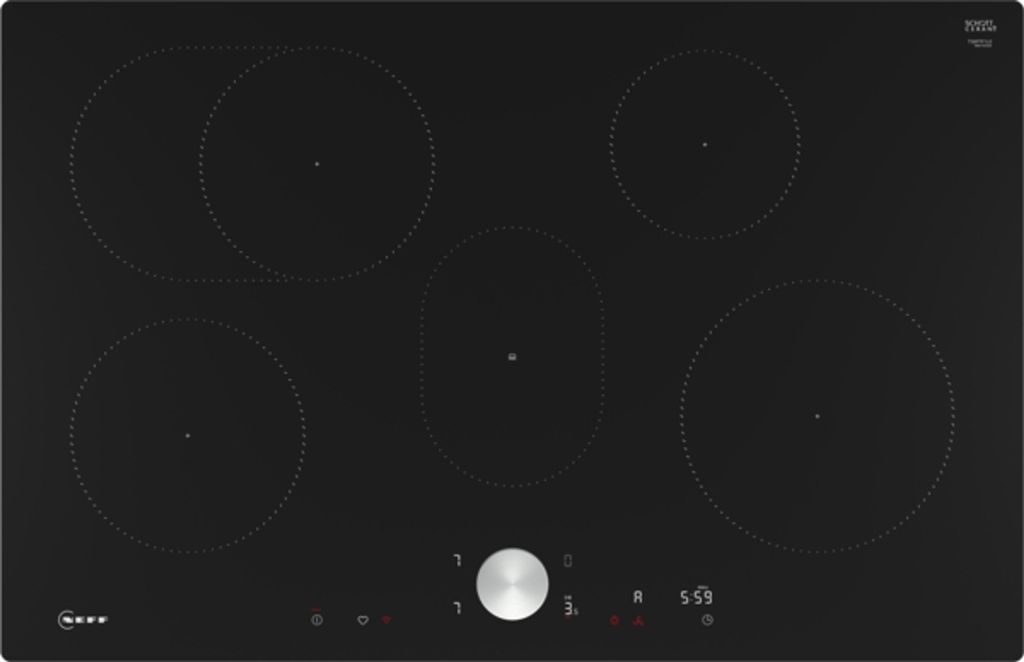 NEFF T58PTF1L0, N 90, Induktionskochfeld, autarkes Glaskeramik-Kochfeld 80 cm breit, Twist Pad, Home Connect, Smart Hood Automatic, Powerstufe, fl...