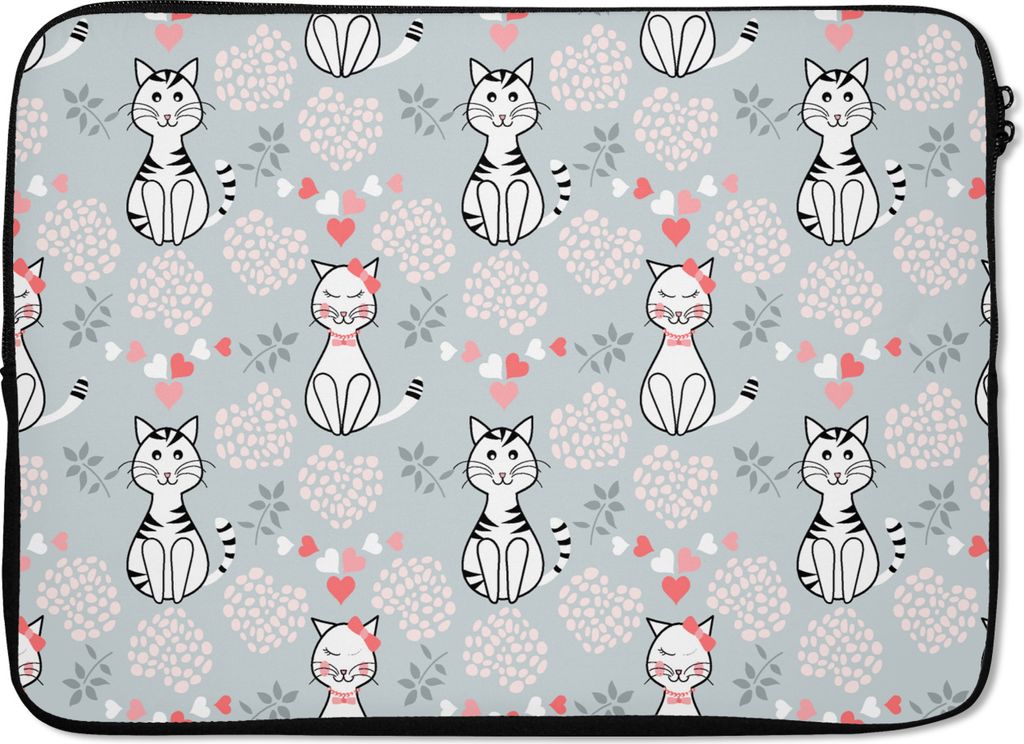 MuchoWow Laptop Hülle 13 Zoll Muster - Katze - Herz - Mädchen - Kinder - Mädchen Laptoptasche - Laptophülle - Sleeve - Rundumschutz