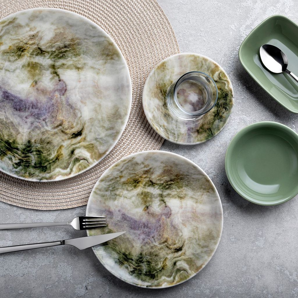 Hermia Concept, 58KKT000128, Frühstücksset (25 Teile), Mehrfarbig, 100 % PORZELLAN, 19 x 19 cm