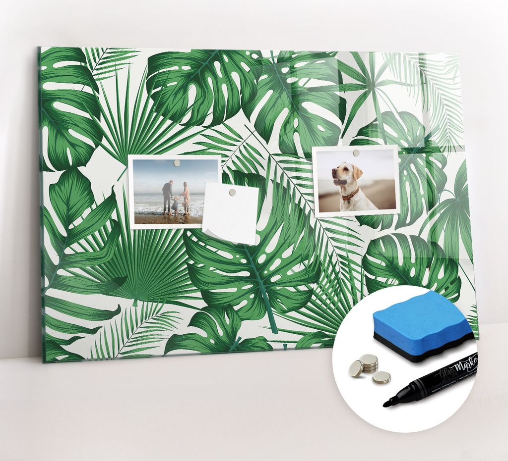 Magnetpinnwand Memoboard - Zubehörsatz - Schwarzer Marker + Schwamm + Magnete - 60 x 40 cm - Monstera geht