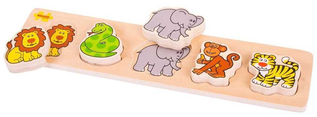 Bigjigs Holzpuzzle zum Heben und Zuordnen Safari - 5 Teile