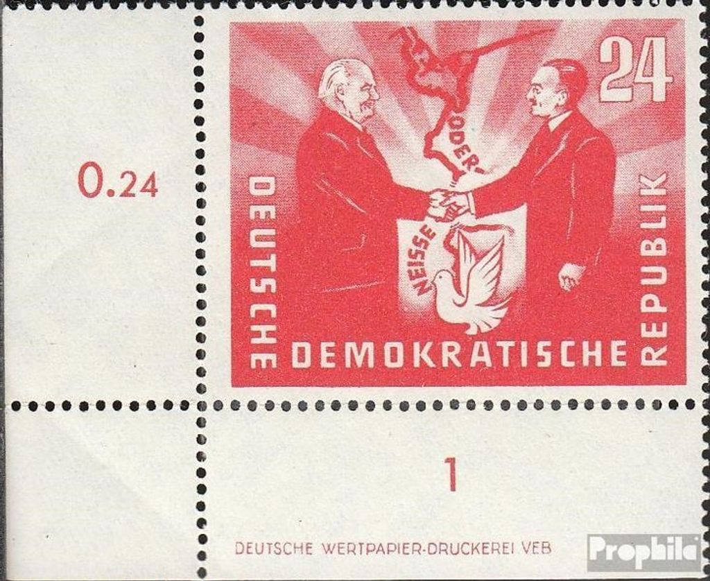 Briefmarken DDR 1951 Mi 284DZ mit Druckereizeichen postfrisch Deutsch-polnische Freundschaft