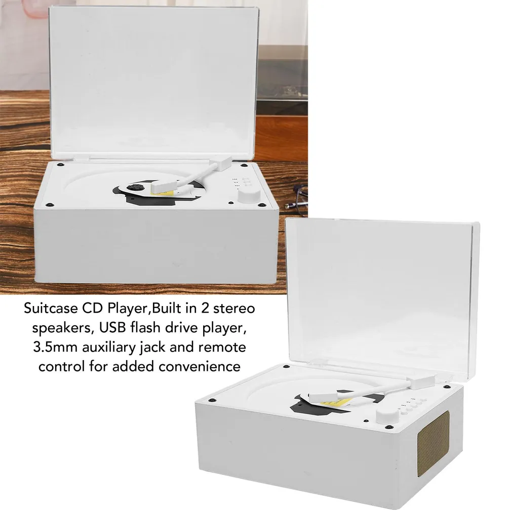 Lecteur CD portable rétro Bluetooth 5.0 blanc bois avec télécommande HiFi - 5