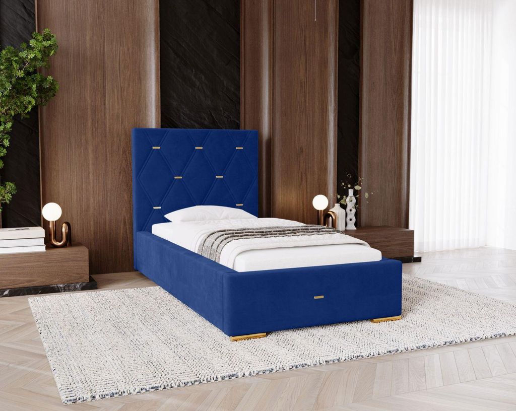 Gepolstertes Einzelbett 90x200 mit Stauraum DANVILLE 2 - dunkelblau