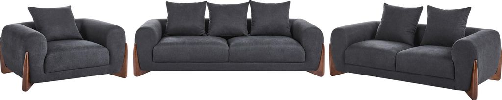 BELIANI 6-Sitzer Sofa Set Schwarz Stoff Gepolstert mit Holzbeinen Breite Armlehnen Lose Rückenkissen Modernes Loft Design Luxus Designer Polstergr...