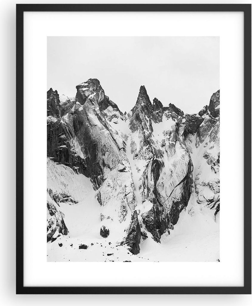 Gerahmtes Poster - Schwarzer Rahmen - Alpen Schnee Monochrom - 40x50 cm - Wand Bild - Wanddeko - Wandbilder - Kunstposter - Wandposter - Bilderrahm...
