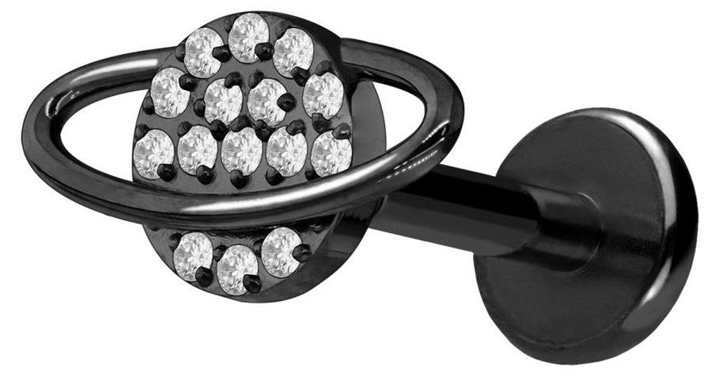 Ohrpiercing, Nasenpiercing Titan Labret mit Push Fit KRISTALLPLANET Schwarz Stablänge: 7mm | Stabstärke: 1,2mm