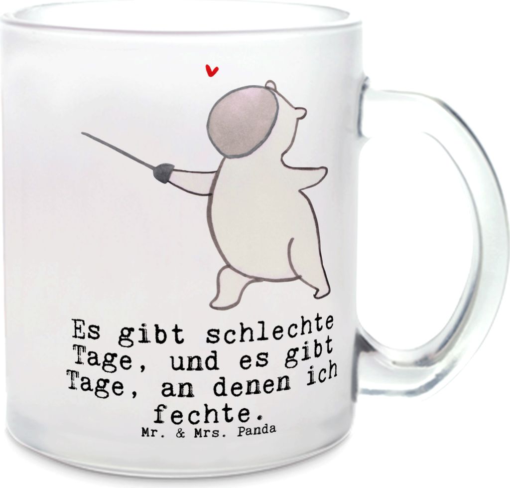 Mr. & Mrs. Panda Teetasse Panda Fechten - Transparent - Geschenk, Fecht Club, Pott, Haferl, Verein, Teeglas, Tee Tasse, glastasse, Fechter Bund