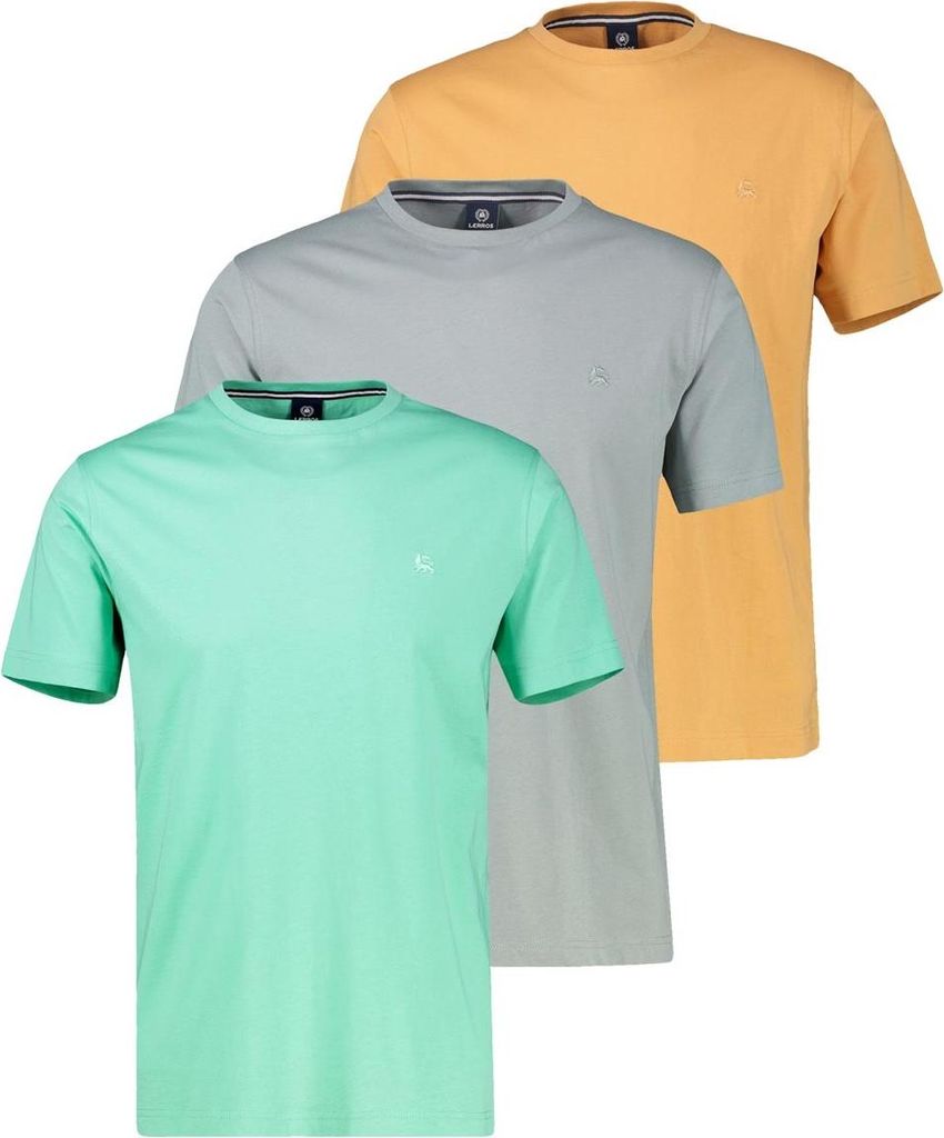 LERROS 3er Pack Basic T-Shirt Atmungsaktive Baumwolle, Logo Produktbild 