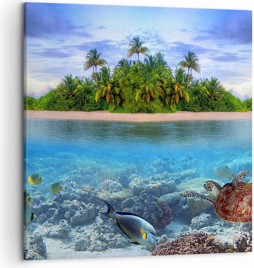 Bild auf Leinwand - Leinwandbild - Strand lagune wasser ozean - 50x50cm - Wand Bild - Wanddeko - Leinwanddruck - Bilder - Kunstdruck - Wanddekorati...