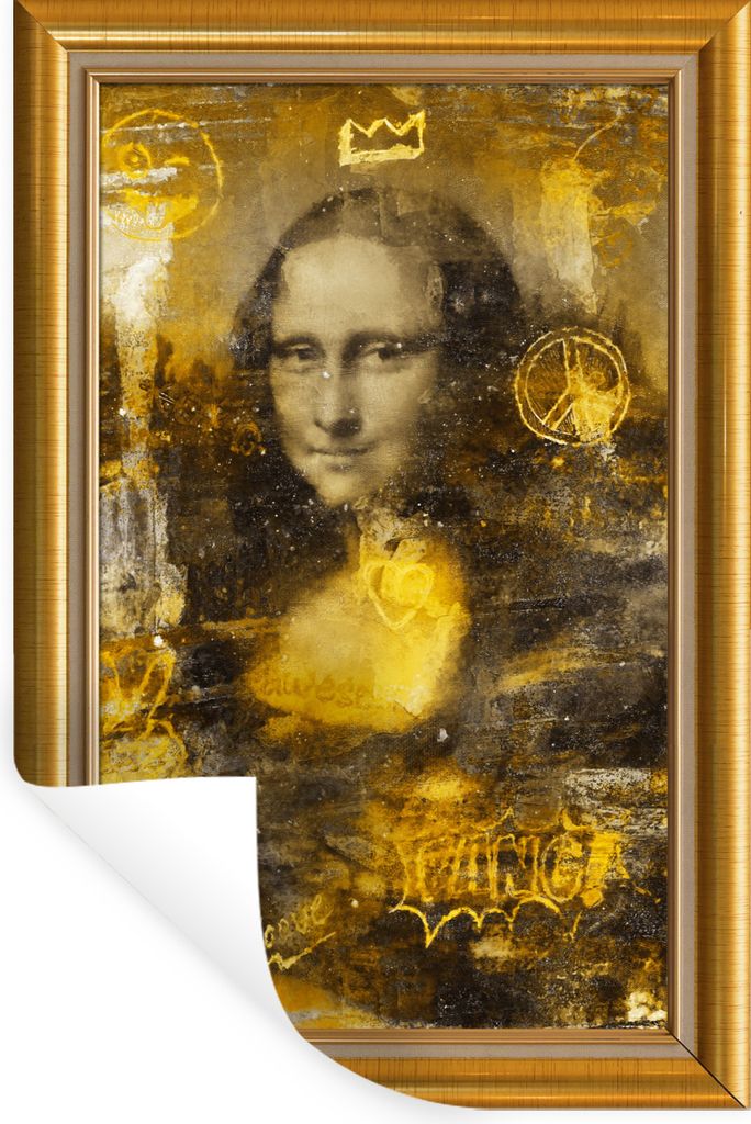 MuchoWow Wandtattoo Wandsticker Wandaufkleber Mona Lisa - Da Vinci - Liste - Gold 60x90 cm Selbstklebend und Repositionierbar - Sticker - Dekorfolie