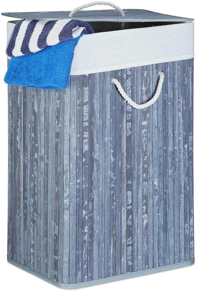 Panier à Linge Rectangulaire 83L Gris Pliable - Sac à Linge en Tissu