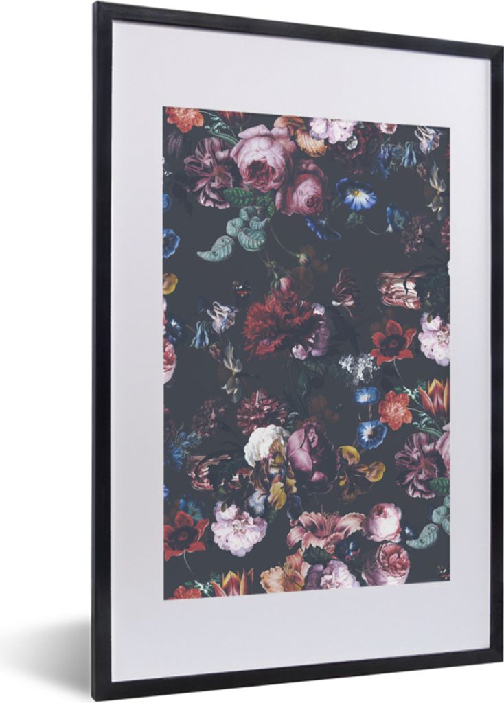 MuchoWow MuchoWow Gerahmtes Poster Vintage - Kunst - Blumen 40x60 cm - Poster mit zchwarzem Bilderrahmen - Poster in Rahmen