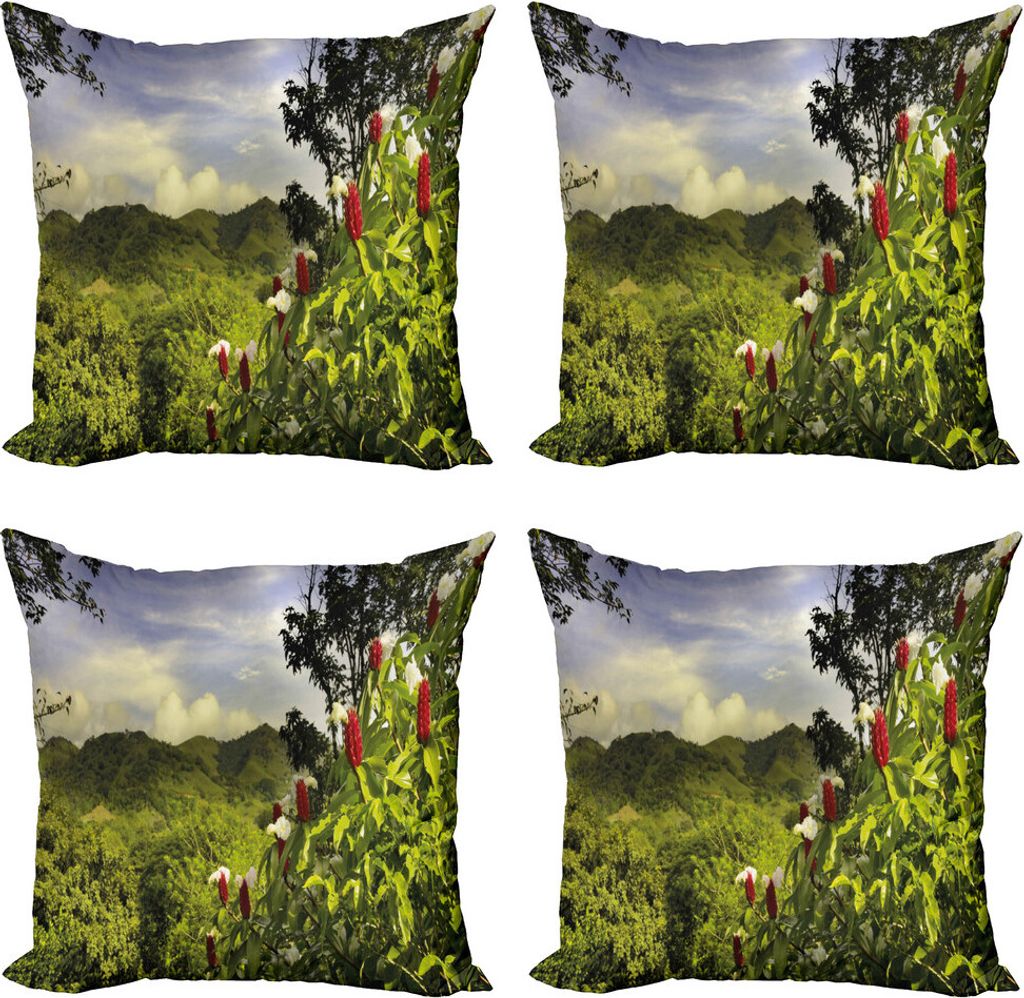 ABAKUHAUS Wald Kissenbezug Set (4 Stück), Landwirtschaftliche Landschaft Costa Rica, Moderner Doppelseitiger Digitaldruck, 50 cm x 50 cm, Grün, R...