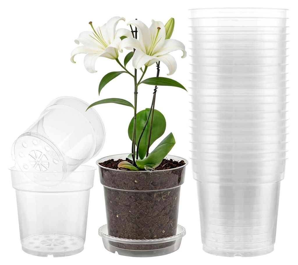 20 Stück transparente Orchideentöpfe 11,5 cm - Kunststoff Blumentöpfe mit Drainageloch für Sukkulenten, Samen und Setzlinge, für Innen- und Au...