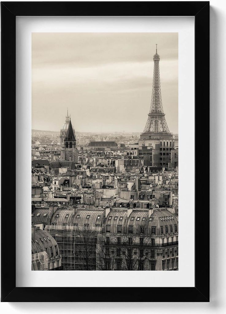 Landschaft von Paris und der Eiffelturm– Wandbild mit Rahmen – Gerahmtes Bild – Wanddekoration – 20x30 cm – Schwarz