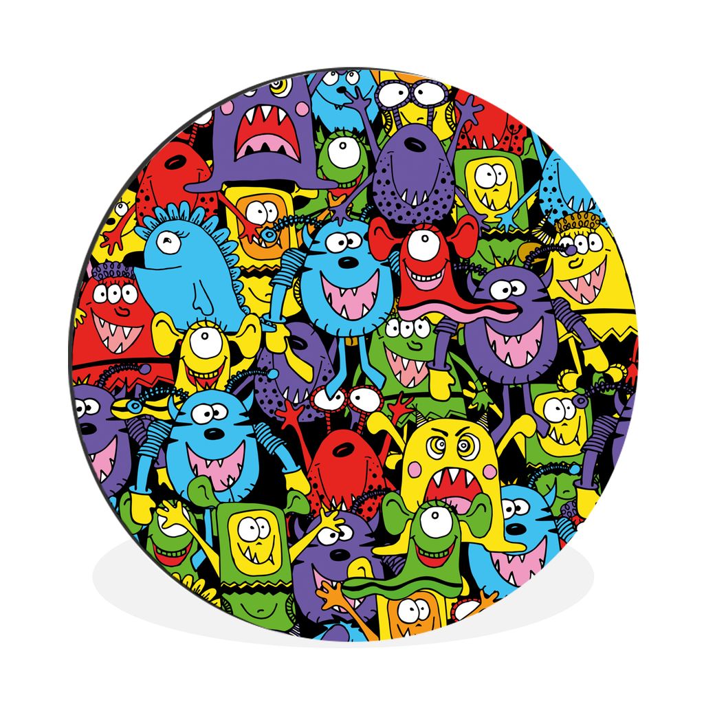 MuchoWow Aluminium Wandkreis Muster - Monster - Lustig - Abstrakt - Mädchen - Jungen Ø 30 cm Wanddeko Modern Wohnzimmer - Wand Bild - Wohnzimme...