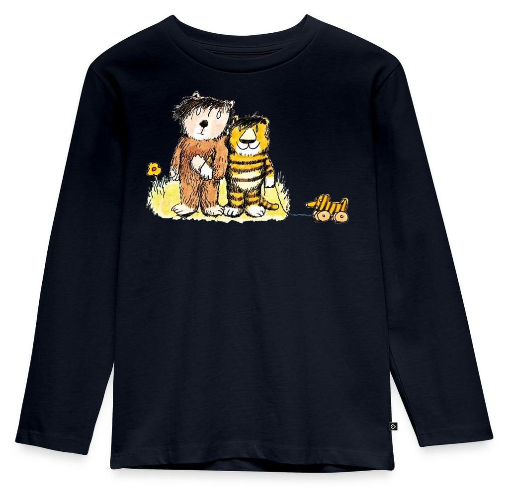 Spreadshirt Janosch Tiger, Bär und Tigerente auf Wiese Kinder Premium Langarmshirt, 134/140 (8 Jahre), Navy