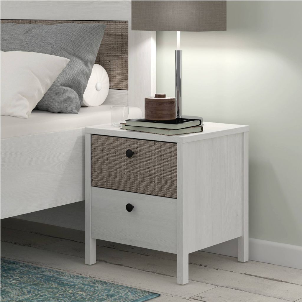 Nachtkommode MOONDUST 2 Schubladen Schneeeiche / Geflechtoptik, Forte