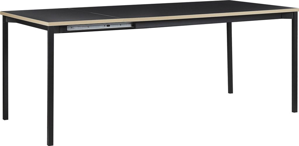 BELIANI Esstisch Schwarz Stahlgestell 140/190x90 cm ausziehbar für 6 Personen mit MDF-Platte in Holzoptik rechteckig Wohn-Küche Esszimmer Wohnzimmer