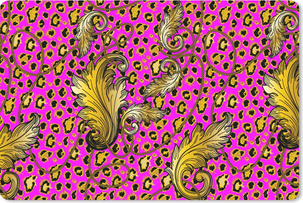 MuchoWow Schreibtischunterlage Barock - Panther - Gold - Muster 60x40 cm - XXL Mauspad - Großes Mauspad