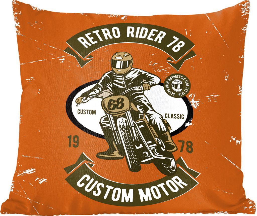 MuchoWow Zierkissen Sofakissen Wohnzimmer Dekokissen 60x60 cm Motorrad - Mann - Retro - Sitzfläche - Foto Polster