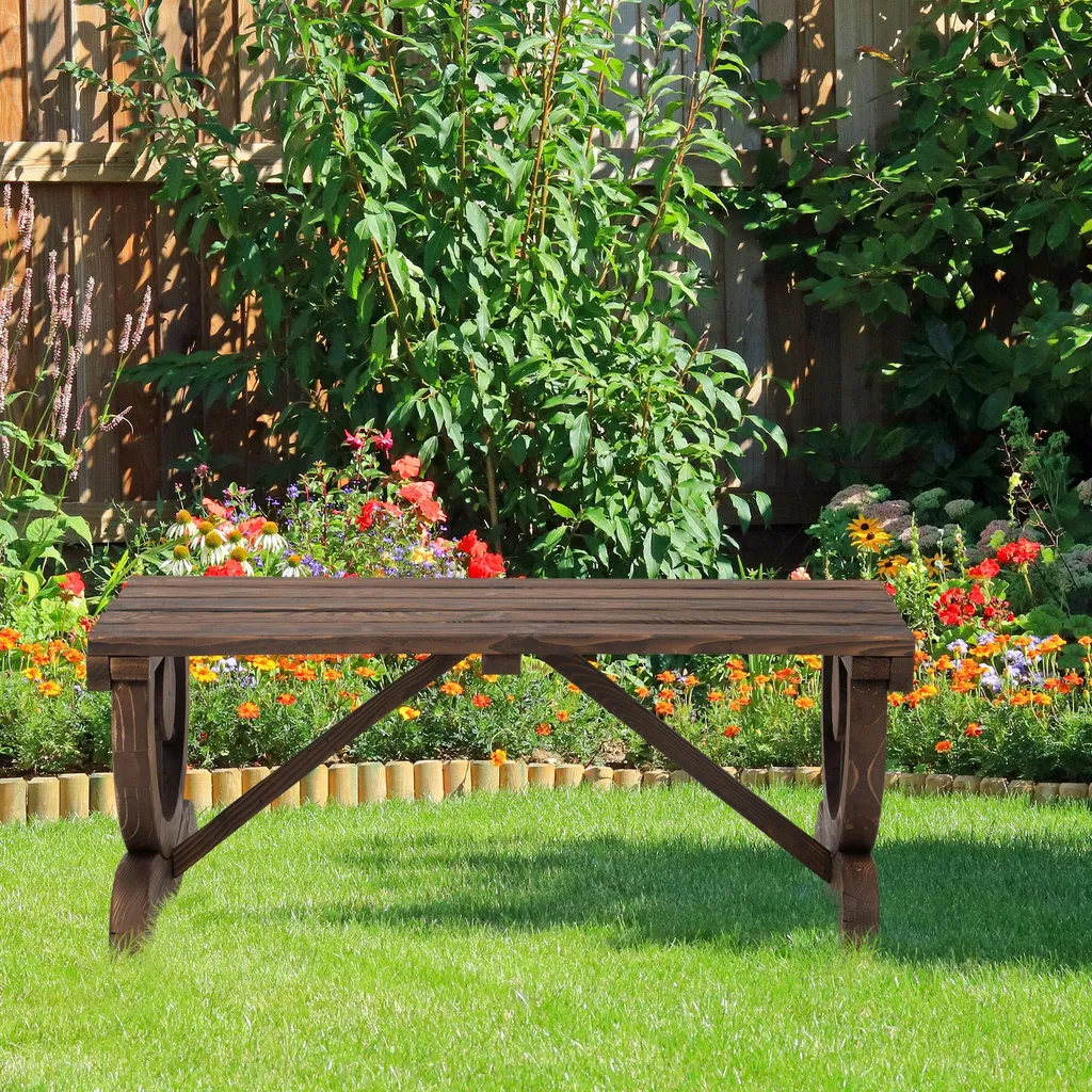 Petit banc rustique en bois de jardin durable pour terrasse et cour - 2