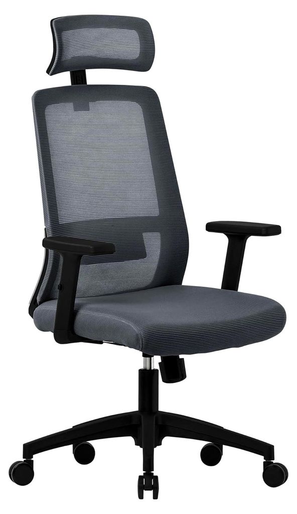 Ergonomischer Bürostuhl von ML-Design, Grau, Mesh, Schreibtischstuhl mit verstellbarer Lendenwirbelstütze, Kopfstütze und Armlehnen, Wippfunktio...