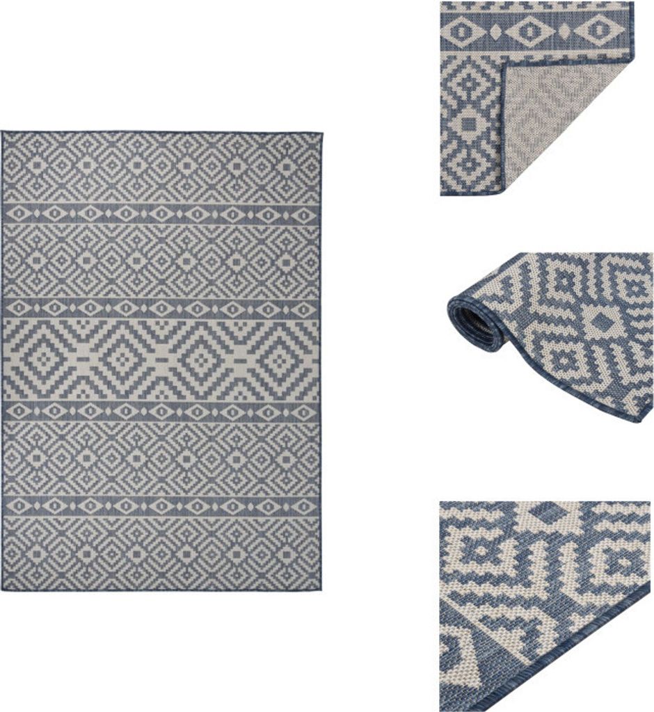 vidaXL Outdoor-Teppich Flachgewebe 160x230 cm Blau Gestreift - Teppiche