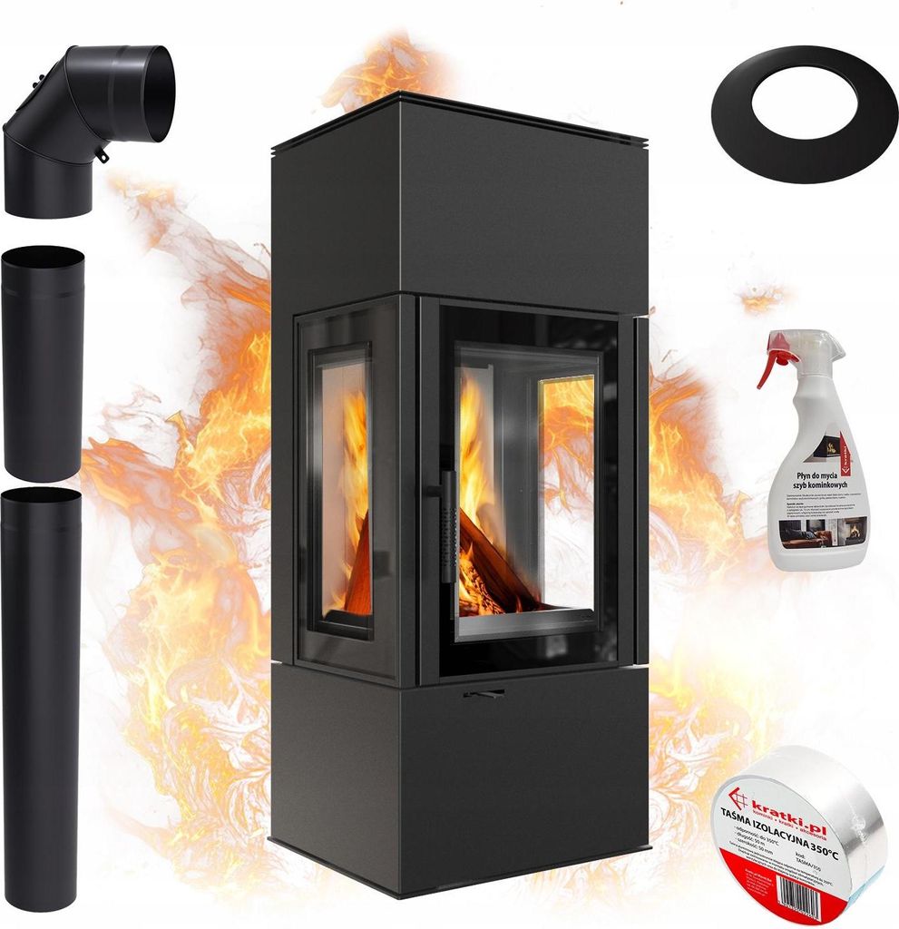 Freistehender Kaminofen THOR VIEW KRATKI 8 kW Ø150 Dreischeiben-set