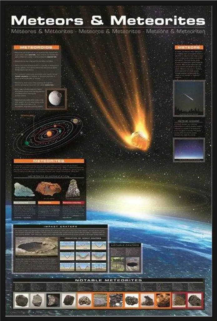 Poster Scientifique Météorites sous Cadre Noir Shinsuke® Maxi Plastique