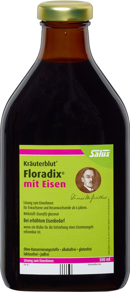 Salus Kräuterblut Floradix mit Eisen, 500ml, grüne Verpackung