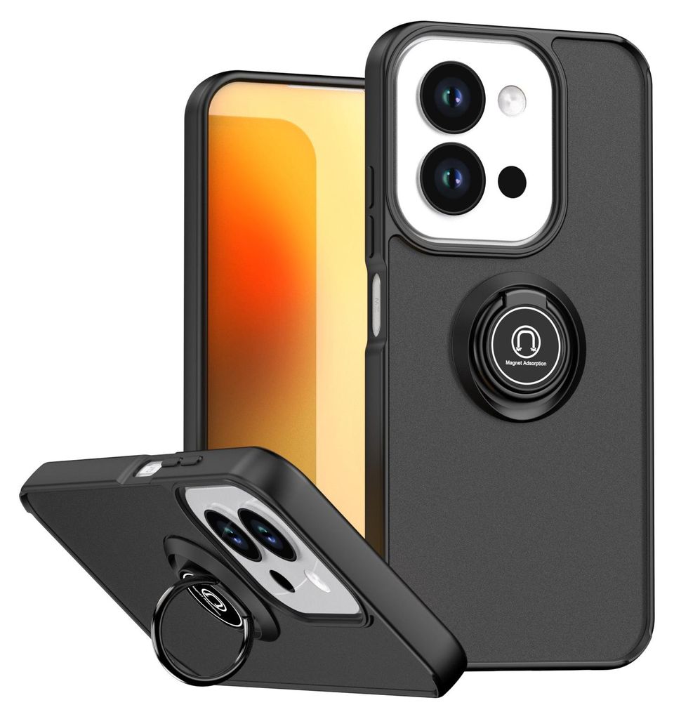 Hülle für Xiaomi Redmi 15C 5G/4G Matte Transluzent TPU Stoßfest Schutzhülle mit Ring Halter Ständer Schwarz
