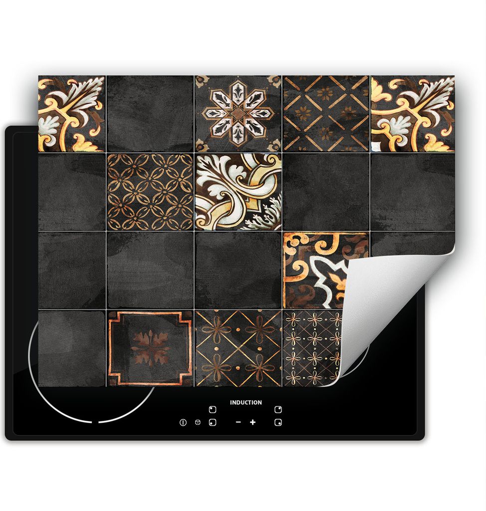 DarHaus Herdabdeckplatte 70x52 cm Anti Rutsch Matte Aufrollbar, grau - Mosaik