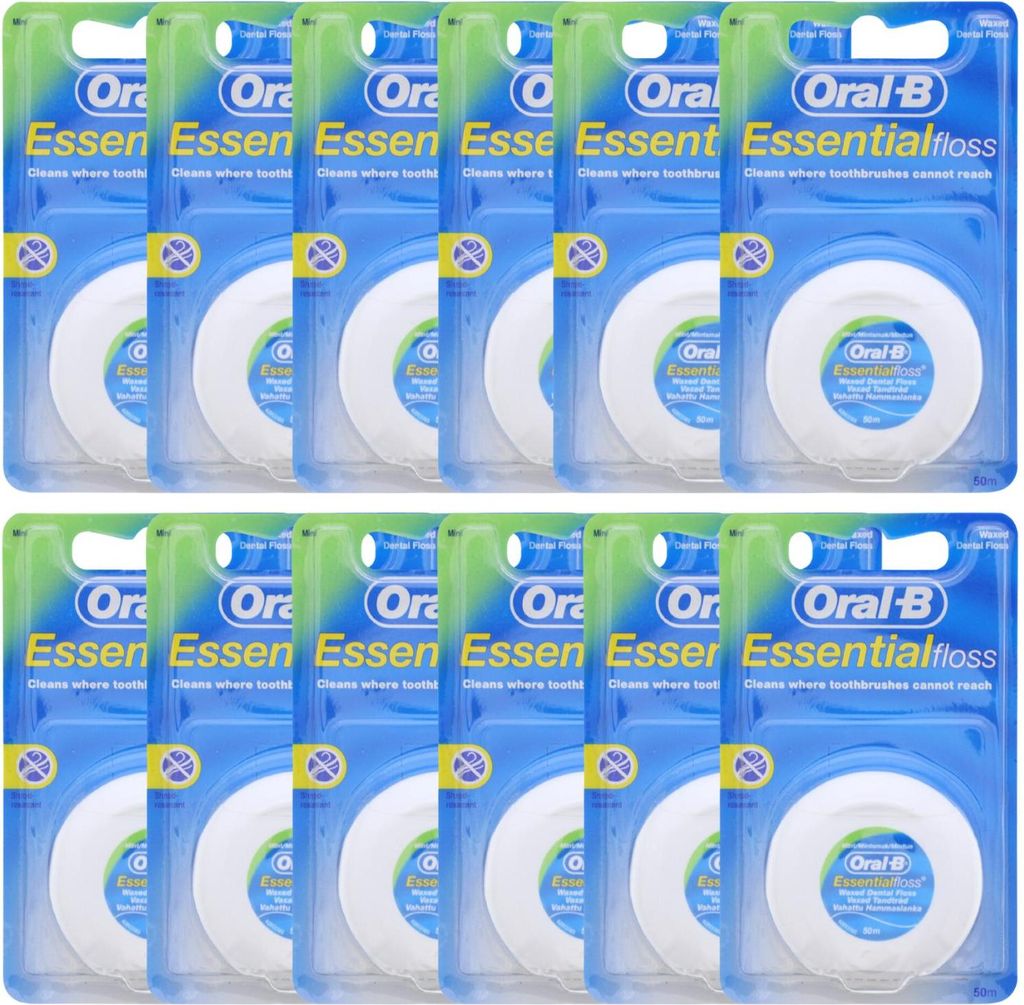 12 x Oral-B Essential Floss Zahnseide Minze gewachst je 50m