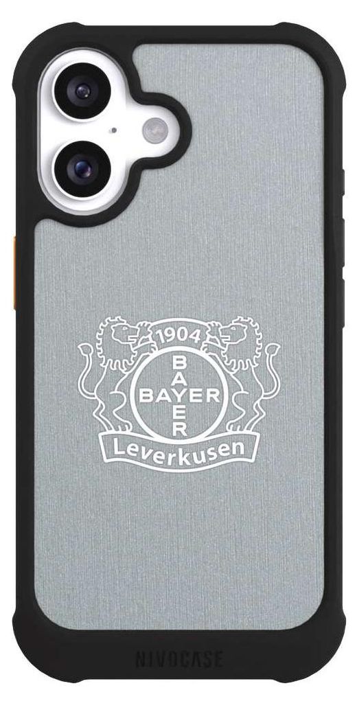 NIVOCASE Hülle für Apple iPhone 16 Stoßfeste Handyhülle NIVOmax Case Schwarz Bayer 04 Leverkusen Offizielles Lizenzprodukt Wappen