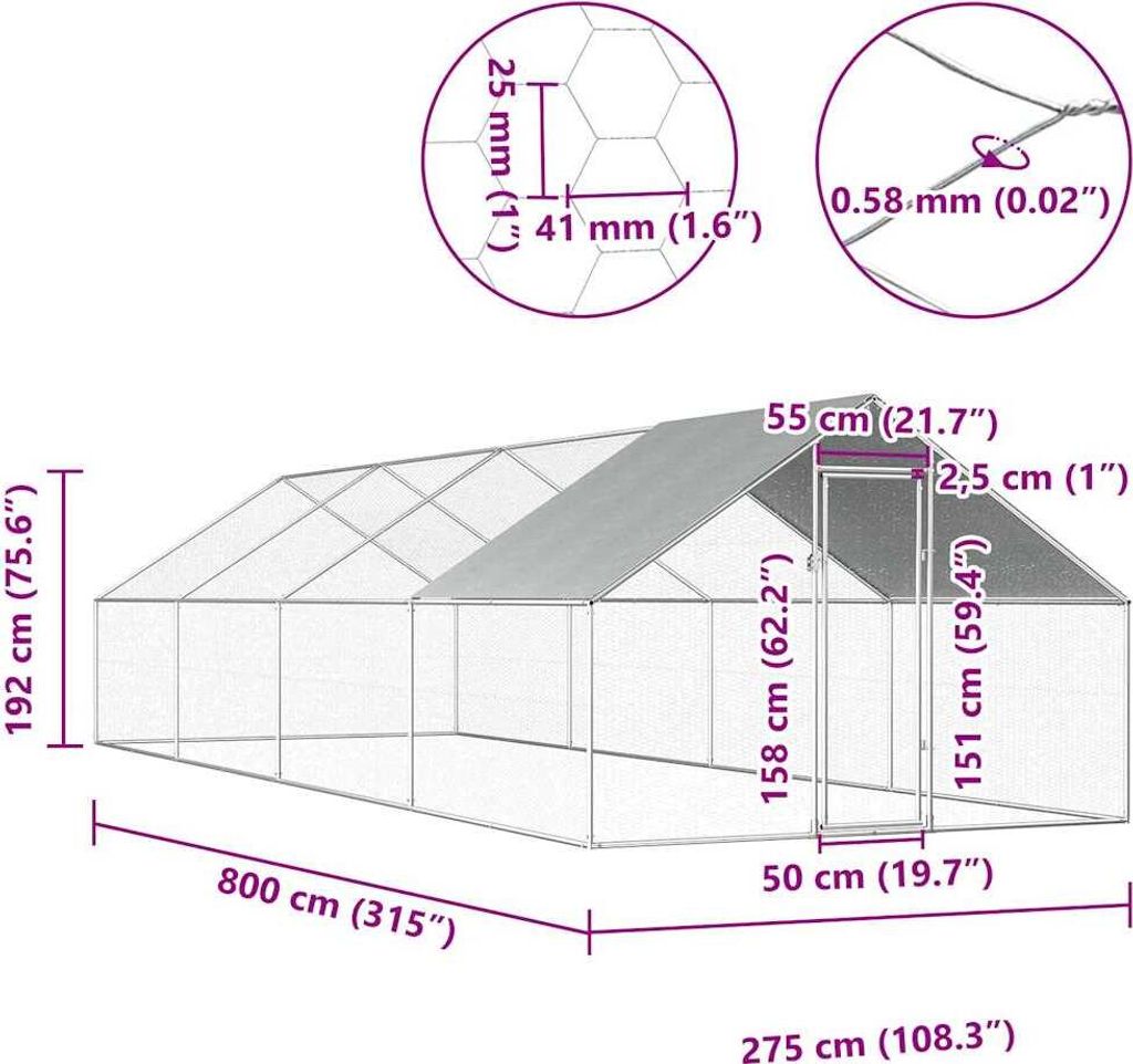 vidaXL Vonkajšia klietka pre kurčatá 2,75x8x1,92 m Obrázok produktu