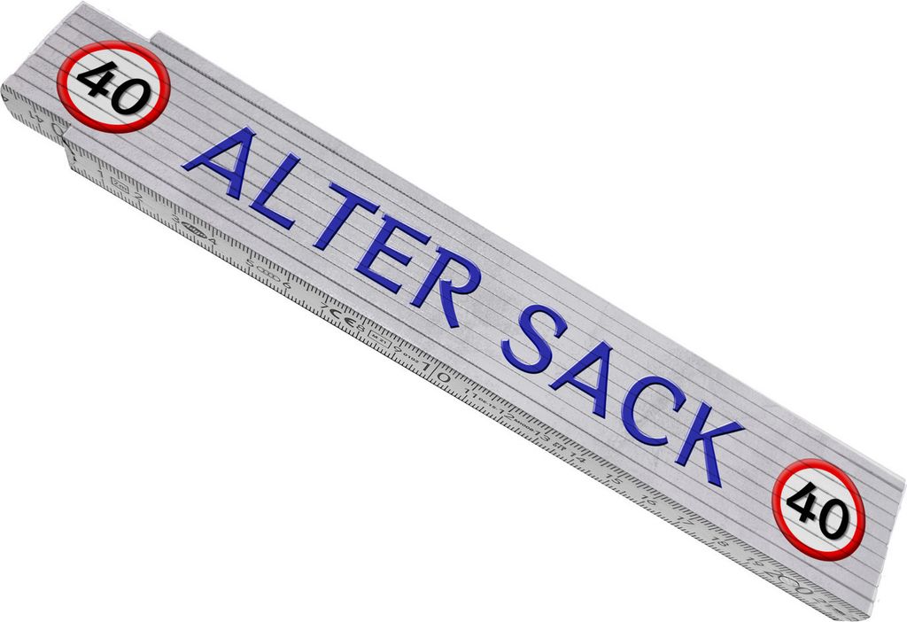 40 Alter Sack Meterstab aus Holz mit Verkehrsschild