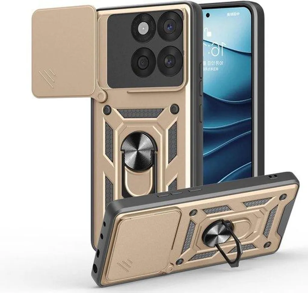 Coque smartphone Or avec cache caméra coulissant et protection militaire