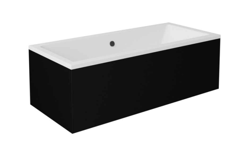 Badewanne QUADRO 165x75 mit Füßen , mit Siphon (mit schwarzen Schürzen)