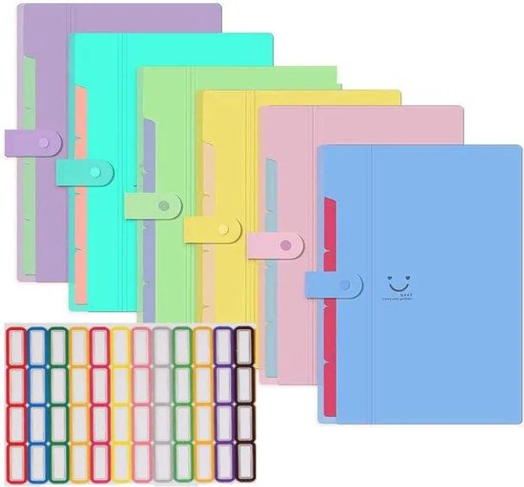 Pochette à soufflet A4 trieur à 5 compartiments avec étiquettes de tri