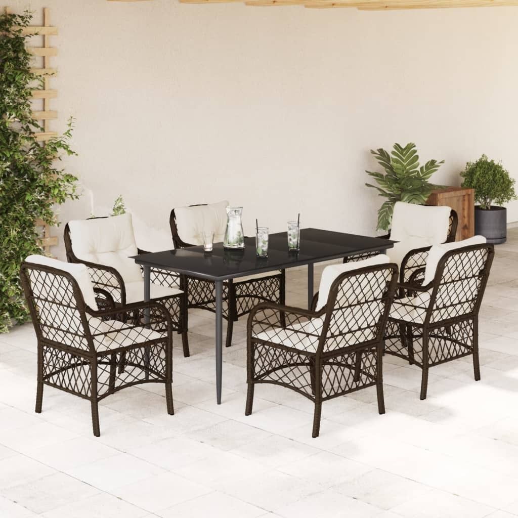 Maison Exclusive - 7-tlg. Garten-Essgruppe mit Kissen Braun Poly Rattan