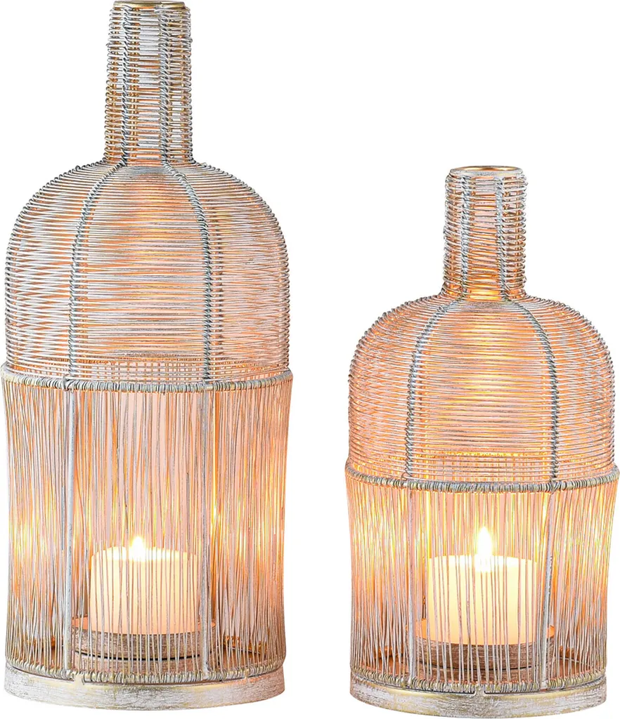 Set Di 2 Lanterne Decorative In Rattan E Vetro Boston International, Piccola 17,8x27,9 Cm E Grande 22,9x35,6 Cm - 2