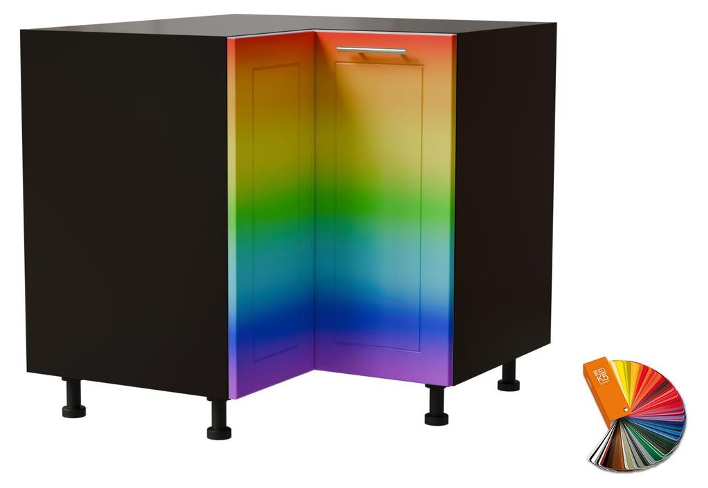 Kücheneckunterschrank BARI 90x90cm 2-türig weiß Front creme Hochglanz BA-D12/90,RAL Wunschfarbe matt (K5),schwarz