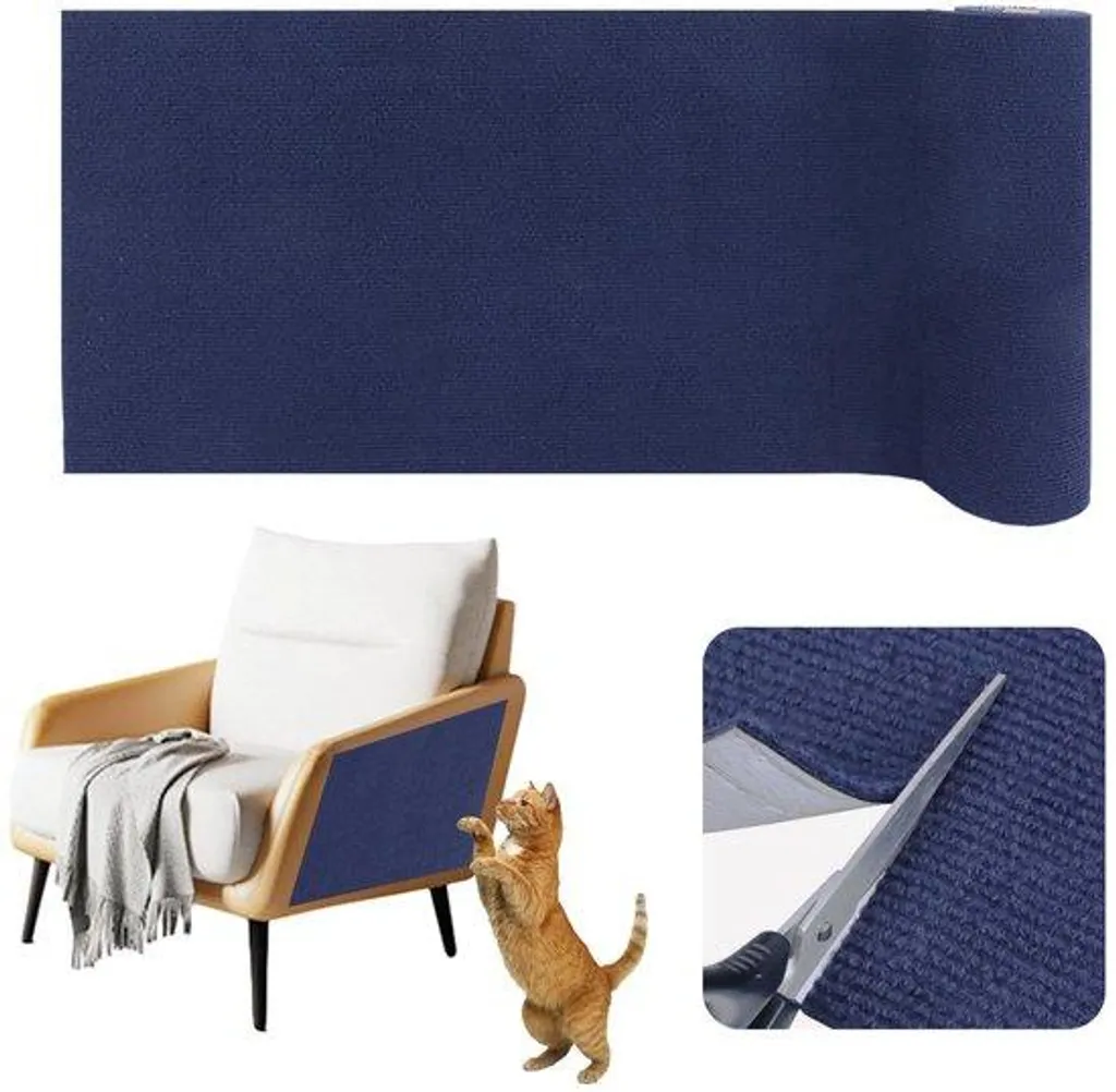 Tapis chat autocollant 40x200 cm bleu foncé protection anti-griffures