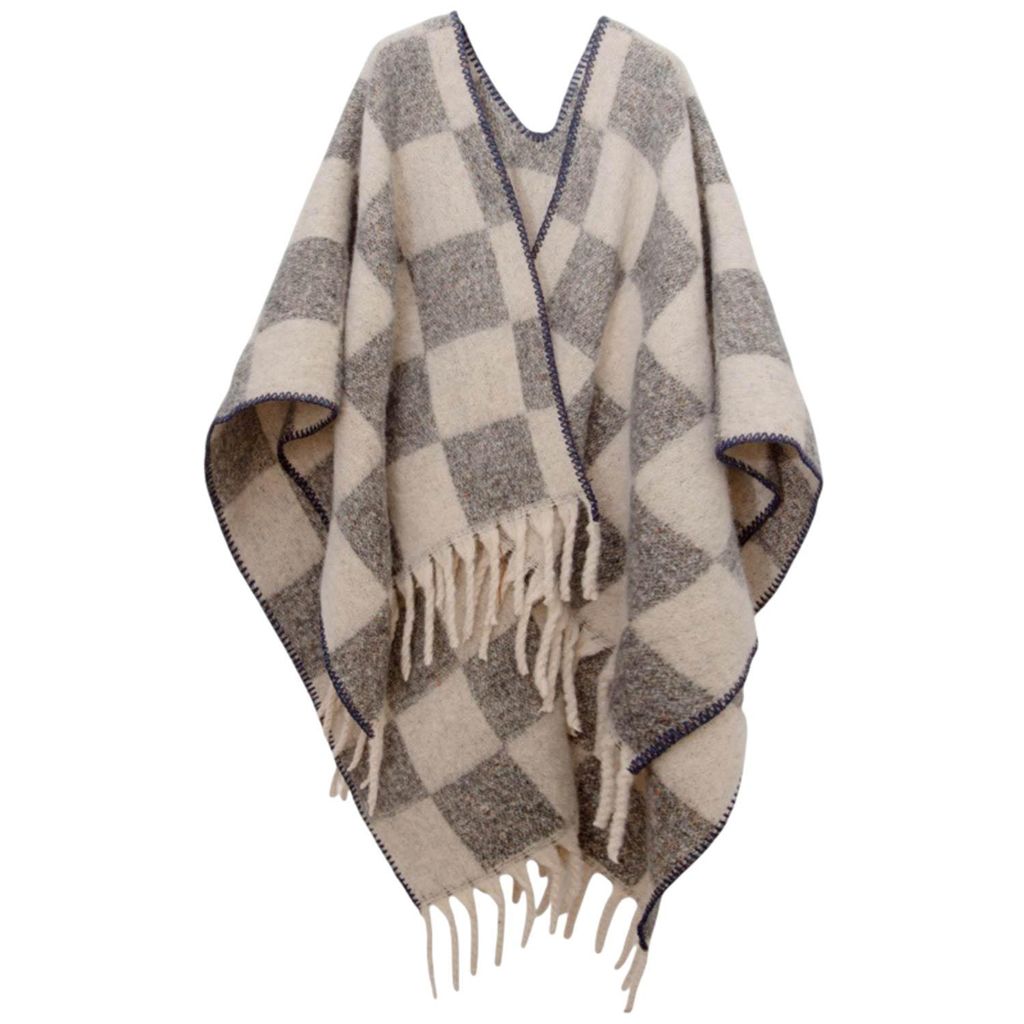 Winter Schal Damen, Warm Übergroße Schal mit Quasten, Karierte Schals, Elegant Poncho, 165x125cm, Grau