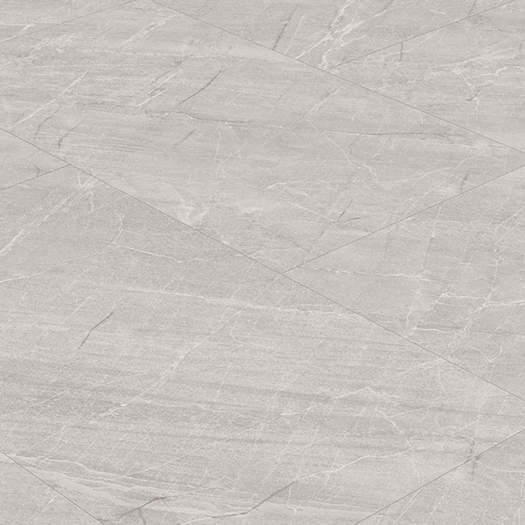 A close-up view of a stone-look vinyl floor tile with visible grout lines and natural stone texture.