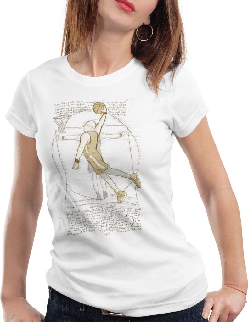style3 Vitruvianischer Basketballspieler Damen T-Shirt ballsport da vinci mensch, Farbe:Weiß, Größe:S